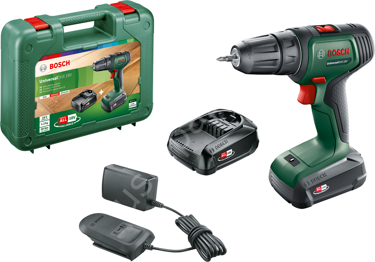 Bosch UniversalDrill 18 Çift Akülü Delme Vidalama Makinesi (2 x 1,5Ah) 06039D4002