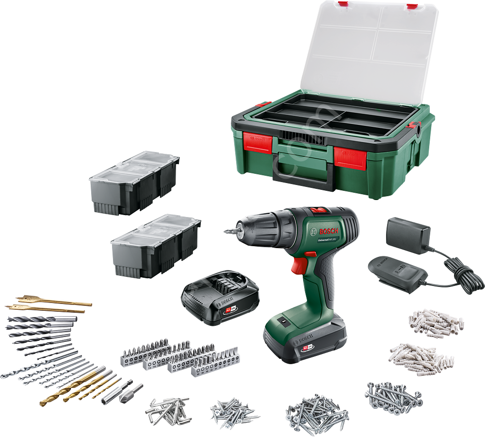 Bosch UniversalDrill 18V (2x1,5 Ah) Akülü Delme Vidalama Makinesi+ 241 parça set + Systembox S 06039D4003