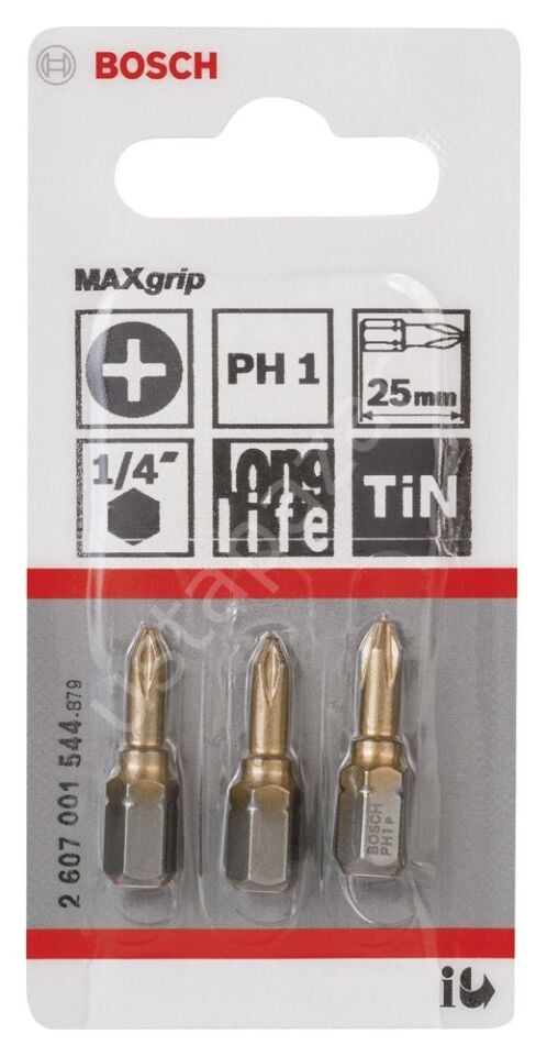 Bosch - Max Grip Serisi Vidalama Ucu PH1*25 mm 3'lü 2607001544
