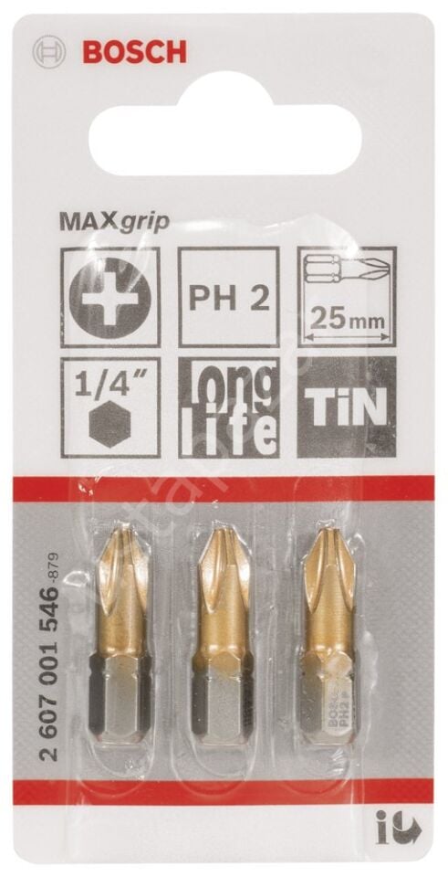 Bosch - Max Grip Serisi Vidalama Ucu PH2*25 mm 3'lü 2607001546