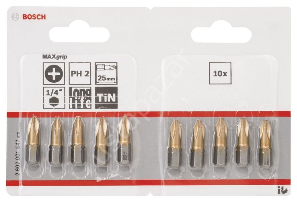 Bosch - Max Grip Serisi Vidalama Ucu PH2*25 mm 10'lu 2607001547