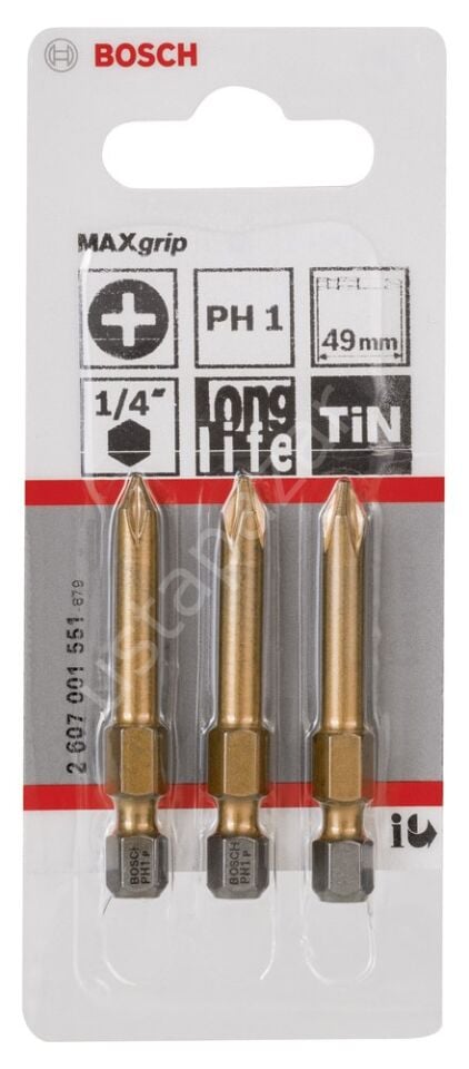 Bosch - Max Grip Serisi Vidalama Ucu PH1*49 mm 3'lü 2607001551