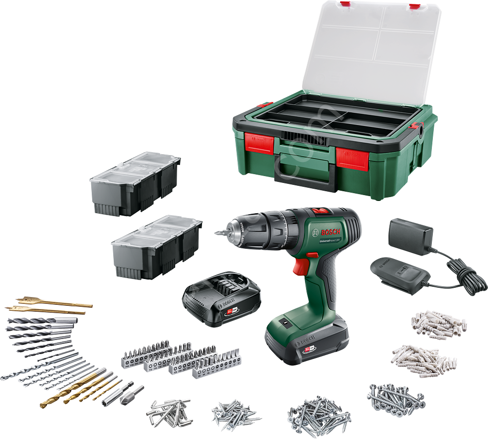 Bosch UniversalImpact 18V (2x1,5 Ah) Akülü Darbeli/Delme Vidalama Makinesi + 241 parça set + Systembox S 06039D4103