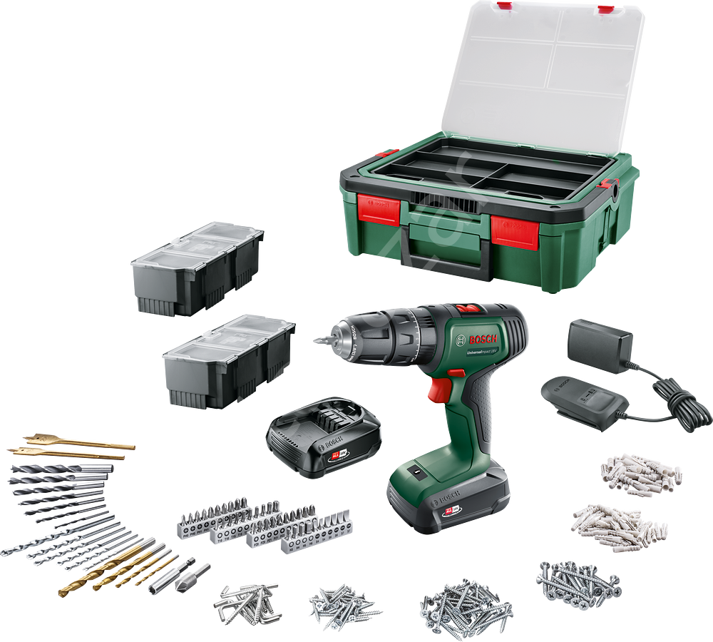 Bosch UniversalImpact 18V (2x1,5 Ah) Akülü Darbeli/Delme Vidalama Makinesi + 241 parça set + Systembox S 06039D4103