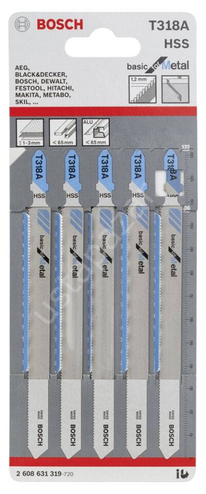 Bosch - Ekonomik Seri Metal İçin T 318 A Dekupaj Testeresi Bıçağı - 5'Li Paket 2608631319