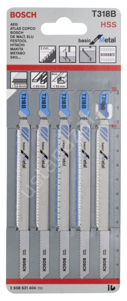 Bosch - Ekonomik Seri Metal İçin T 318 B Dekupaj Testeresi Bıçağı - 5'Li Paket 2608631404