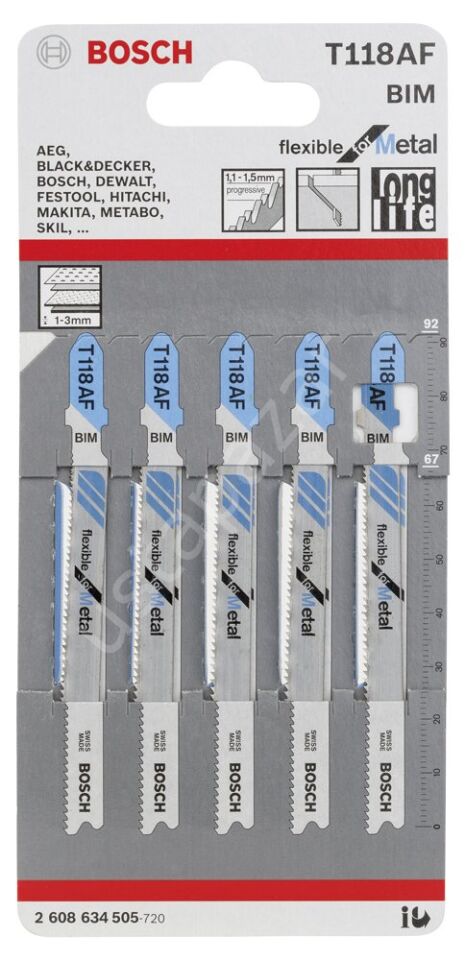 Bosch - Kırılmaya Karşı Dayanıklı Seri Metal İçin T 118 AF Dekupaj Testeresi Bıçağı - 5'Li Paket 2608634505