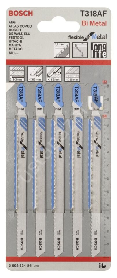 Bosch - Kırılmaya Karşı Dayanıklı Seri Metal İçin T 318 AF Dekupaj Testeresi Bıçağı - 5'Li Paket 2608634241