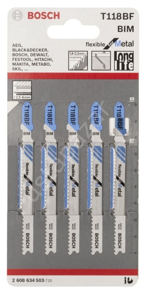 Bosch - Kırılmaya Karşı Dayanıklı Seri Metal İçin T 118 BF Dekupaj Testeresi Bıçağı - 5'Li Paket 2608634503
