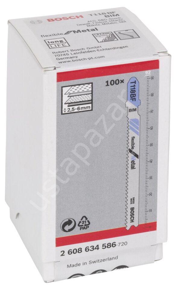 Bosch - Kırılmaya Karşı Dayanıklı Seri Metal İçin T 118 BF Dekupaj Testeresi Bıçağı - 100'Lü Paket 2608634586
