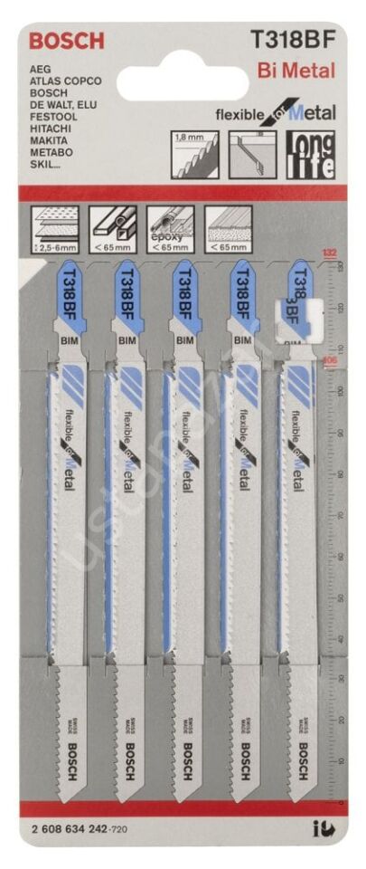 Bosch - Kırılmaya Karşı Dayanıklı Seri Metal İçin T 318 BF Dekupaj Testeresi Bıçağı - 5'Li Paket 2608634242