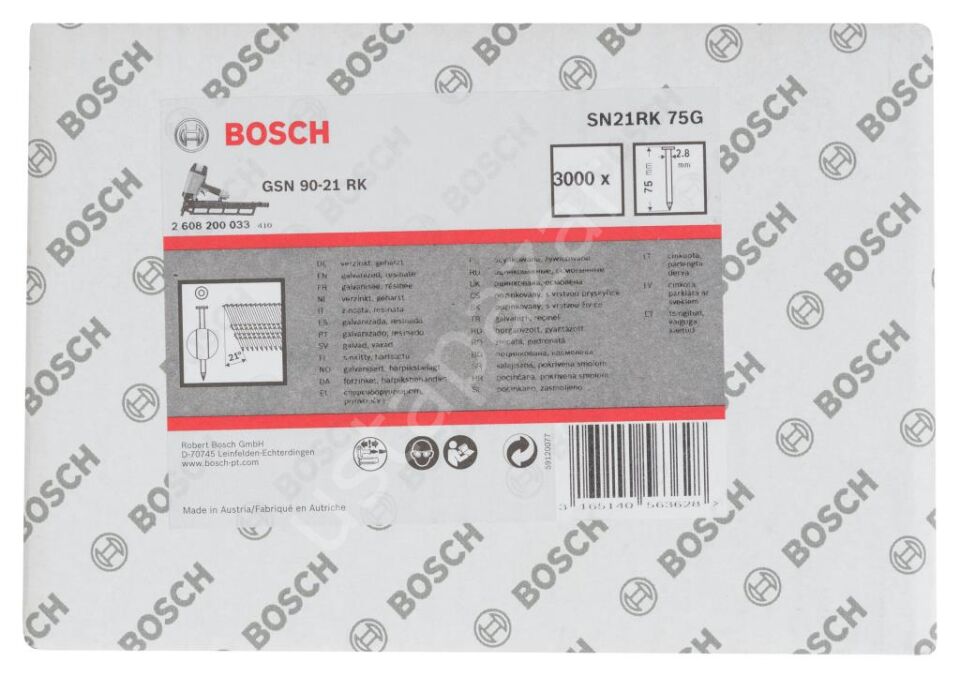 Bosch - GSN 90-21DK Çivi  75mm 3000li Düz ÇinkoK 2608200033