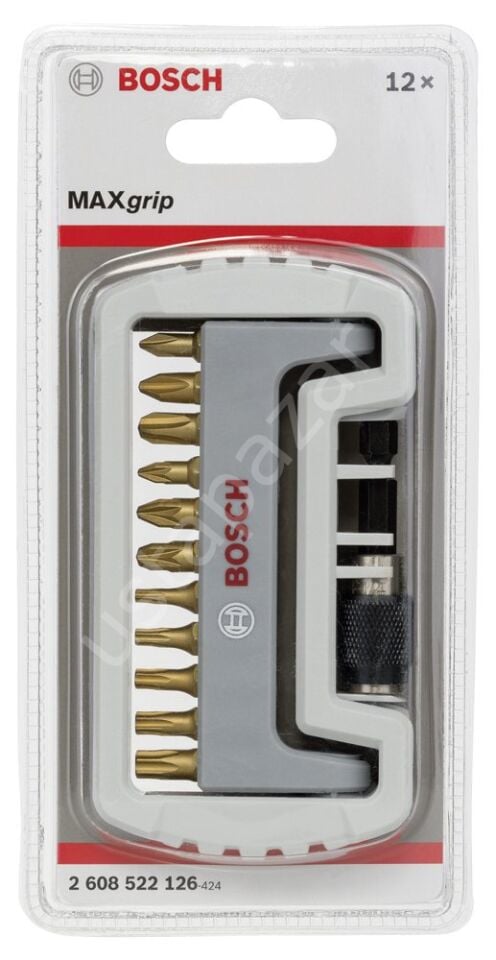 Bosch - 11 Parça MaxGrip Vidalama Ucu Seti + Hızlı Değiştirmeli Tutucu 2608522126