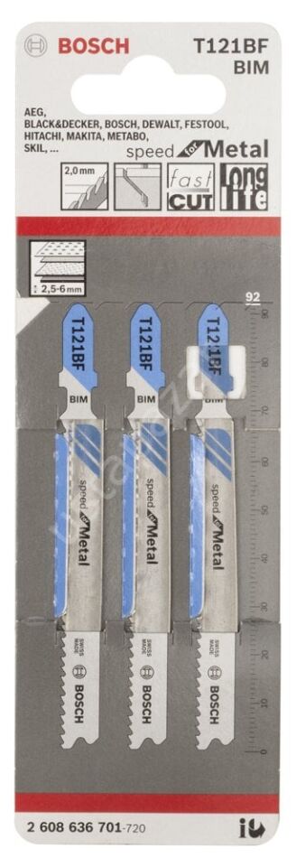 Bosch - Hızlı Kesim Serisi Metal İçin T 121 BF Dekupaj Testeresi Bıçağı - 3'Lü Paket 2608636701
