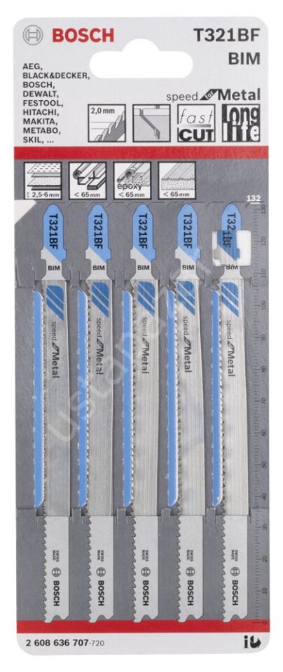 Bosch - Hızlı Kesim Serisi Metal İçin T 321 BF Dekupaj Testeresi Bıçağı - 5'Li Paket 2608636707