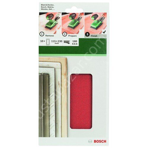 Bosch - Titreşimli Zımpara Kağıdı 10'Lu, 115 X 230 Mm 180 Kum 14 Delik