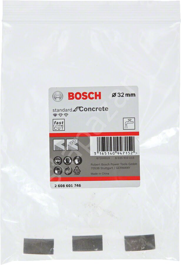 Bosch - Standard Seri Sulu Elmas Karot Ucu Segmanı 32mm G1/2'' 3'lü 2608601746