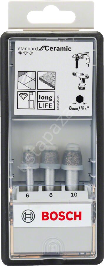 Bosch - Standard Seri, Matkap İçin Seramik Kuru Elmas Delici Seti 3 Parça 6/8/10*33 mm 2607017341
