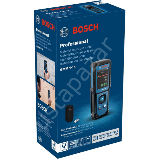 Bosch Professional GMM 1-15 Temassız Dijital Nem Ölçer (Kapasitif Ölçüm / Tahribatsız) - 0601078200