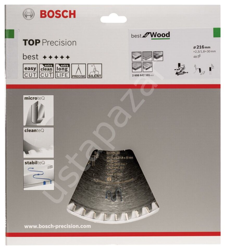 Bosch - Best Serisi Hassas Kesim Ahşap için Daire Testere Bıçağı 216*30 mm 48 Diş 2608642101