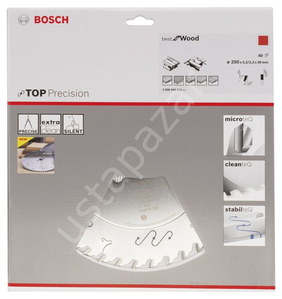 Bosch - Best Serisi Hassas Kesim Ahşap için Daire Testere Bıçağı 250*30 mm 40 Diş 2608642111