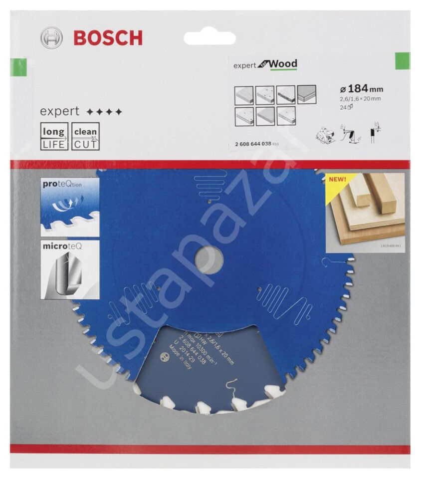 Bosch - Expert Serisi Ahşap için Daire Testere Bıçağı 184*20 mm 24 Diş 2608644038