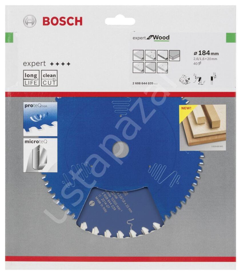 Bosch - Expert Serisi Ahşap için Daire Testere Bıçağı 184*20 mm 40 Diş 2608644039