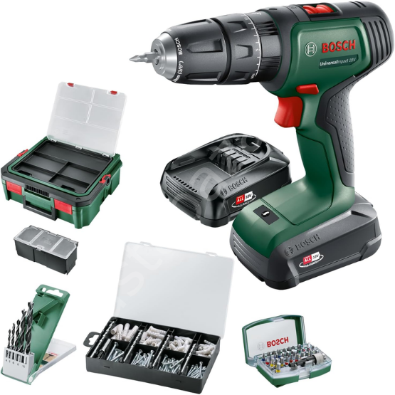 Bosch UniversalImpact 18V (2x 1,5Ah) Akülü Darbeli/Delme Vidalama Makinesi + 210 parça set + Systembox S 06039D4107