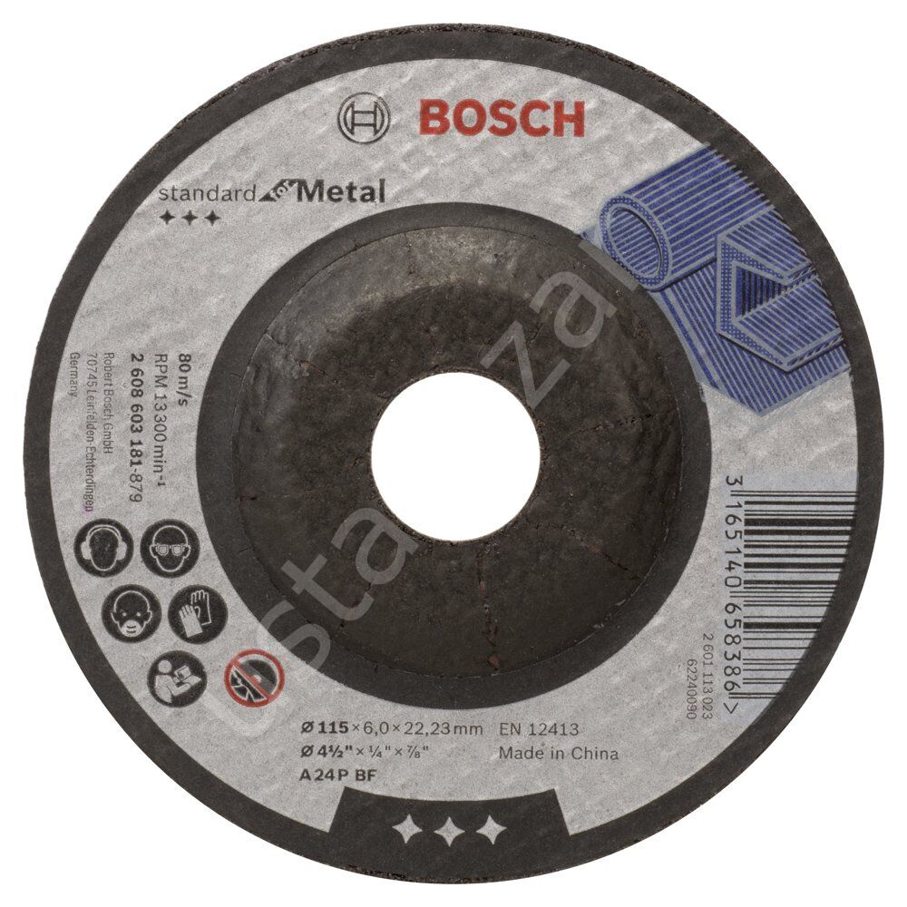 Bosch - 115*6,0 mm Standard Seri Bombeli Metal Taşlama Diski (Taş) 2608603181