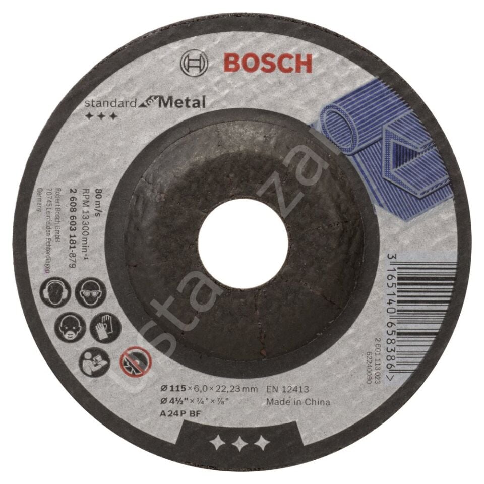 Bosch - 115*6,0 mm Standard Seri Bombeli Metal Taşlama Diski (Taş) 2608603181