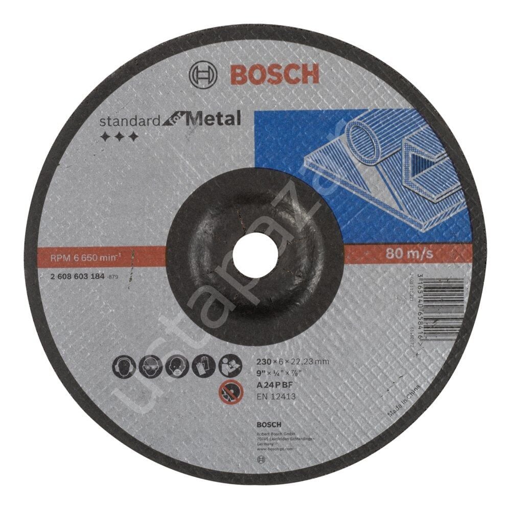 Bosch - 230*6,0 mm Standard Seri Bombeli Metal Taşlama Diski (Taş) 2608603184
