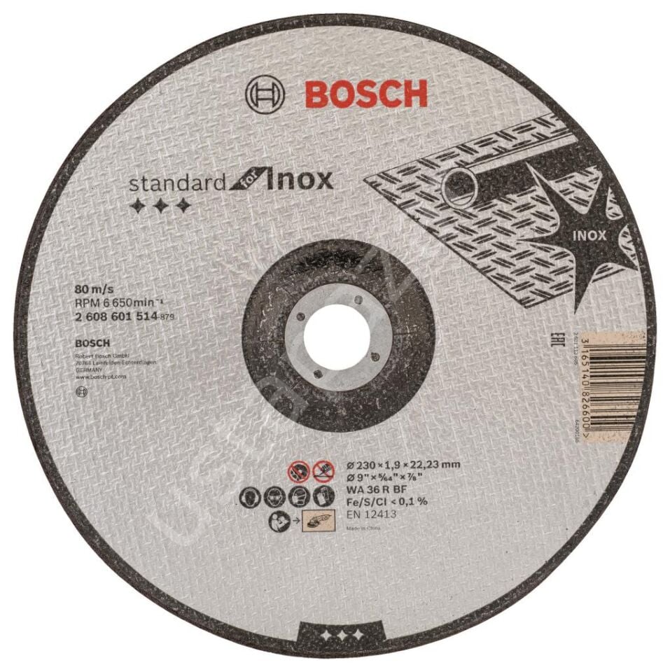 Bosch - 230*1,9 mm Standard Seri Düz Inox (Paslanmaz Çelik) Kesme Diski (Taş) 2608601514