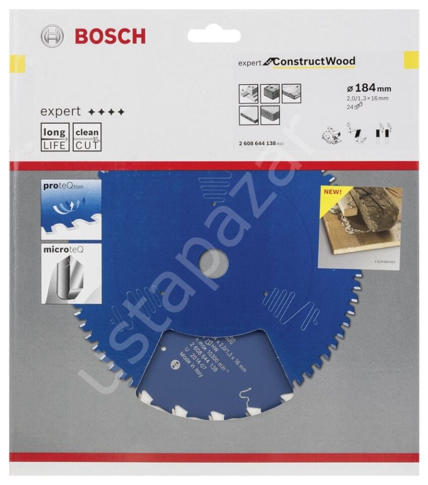 Bosch - Expert Serisi İnşaat Ahşabı için Daire Testere Bıçağı 184*16 mm 24 Diş 2608644138