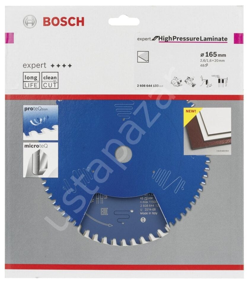 Bosch - Expert Serisi Yüksek Basınçlı Lamine Panel ve Trespa için Daire Testere Bıçağı 165*20 mm 48 Diş 2608644133