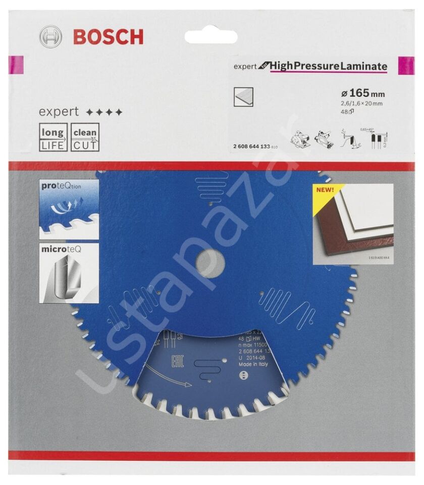 Bosch - Expert Serisi Yüksek Basınçlı Lamine Panel ve Trespa için Daire Testere Bıçağı 165*20 mm 48 Diş 2608644133
