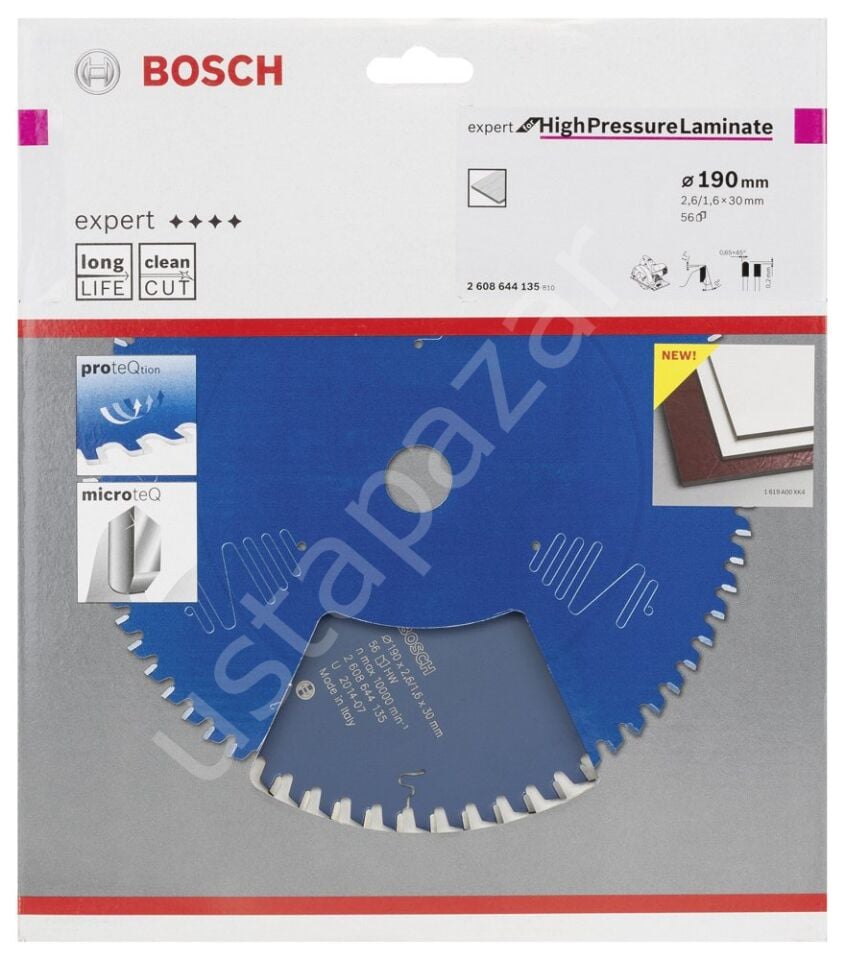 Bosch - Expert Serisi Yüksek Basınçlı Lamine Panel ve Trespa için Daire Testere Bıçağı 190*30 mm 56 Diş 2608644135