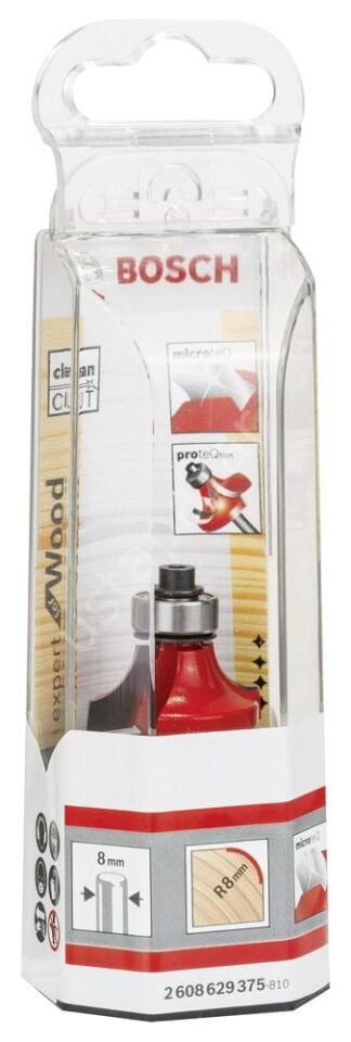 Bosch - Expert Serisi Ahşap İçin Çift Oluklu, Sert Metal Bilye Yataklı Yuvarlama Frezesi 8*8*55mm 2608629375