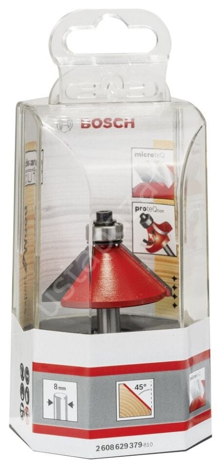 Bosch - Expert Serisi Ahşap İçin Çift Oluklu, Sert Metal Bilye Yataklı Pah Açma Frezesi 8*15,65*61 mm 2608629379