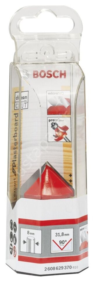 Bosch - Expert Serisi Alçıpan İçin Çift Oluklu, Sert Metal V Kanal Freze 8*19*51 mm 2608629370
