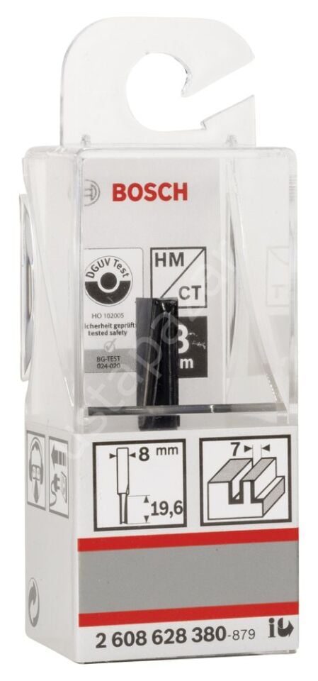 Bosch - Standard Seri Ahşap İçin Çift Oluklu, Sert Metal Düz Freze Ucu 8*7*51 mm 2608628380