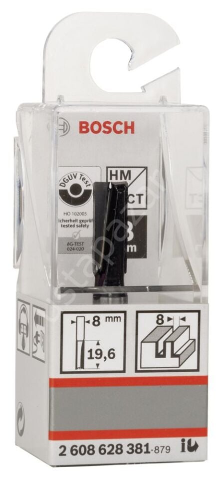 Bosch - Standard Seri Ahşap İçin Çift Oluklu, Sert Metal Düz Freze Ucu 8*8*51 mm 2608628381