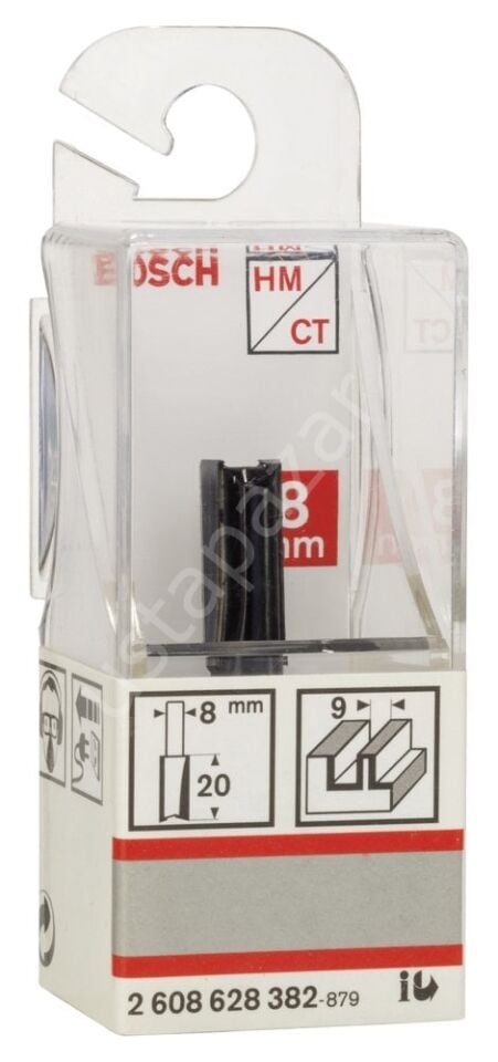 Bosch - Standard Seri Ahşap İçin Çift Oluklu, Sert Metal Düz Freze Ucu 8*9*51 mm 2608628382