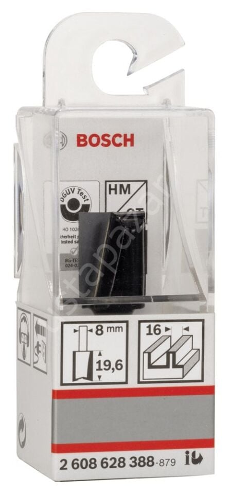 Bosch - Standard Seri Ahşap İçin Çift Oluklu, Sert Metal Düz Freze Ucu 8*16*51mm 2608628388