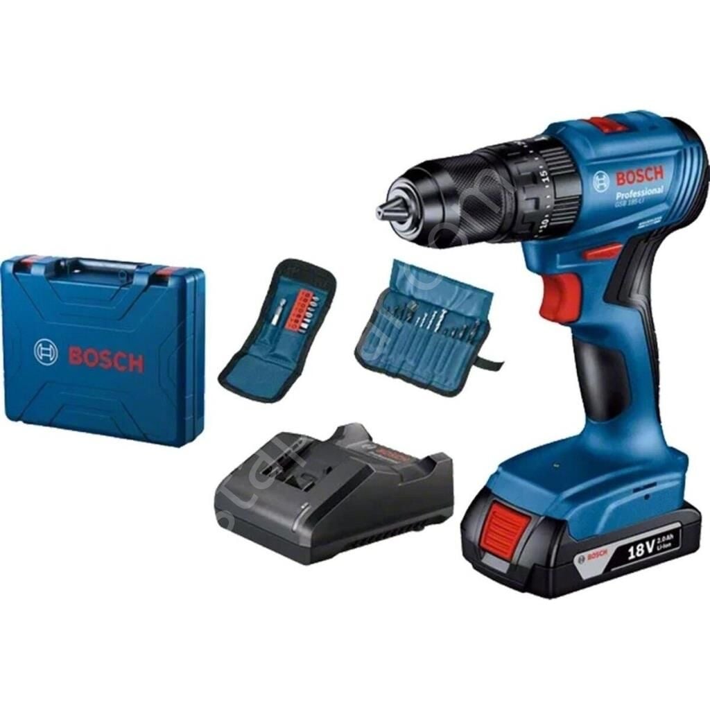 Bosch Professional GSB 185-Li 2.0 Ah Tek Akülü Kömürsüz Motor Darbeli Matkap + 23 Parça Aksesuar Set - 06019K3102