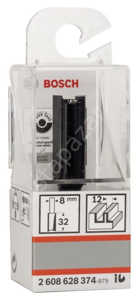 Bosch - Standard Seri Ahşap İçin Çift Oluklu, Sert Metal Ekstra Uzun Düz Freze Ucu 8*12*62mm 2608628374