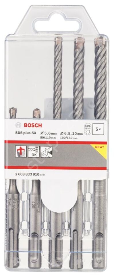 Bosch - SDS plus-5X Serisi Kırıcı Delici Matkap Ucu 5 Parça Set (5,6 x 110 mm, 6,8,10 x 160 mm) 2608833910