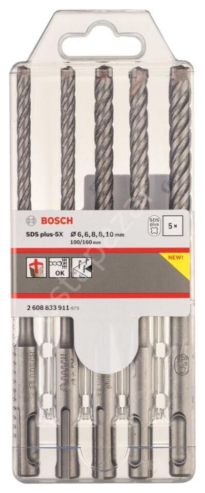 Bosch - SDS plus-5X Serisi Kırıcı Delici Matkap Ucu 5 Parça Set (6,6,8,8,10 x 160 mm) 2608833911