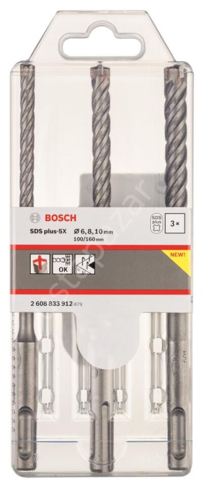 Bosch - SDS plus-5X Serisi Kırıcı Delici Matkap Ucu 3 Parça Set ( 6,8,10 x 160 mm) 2608833912