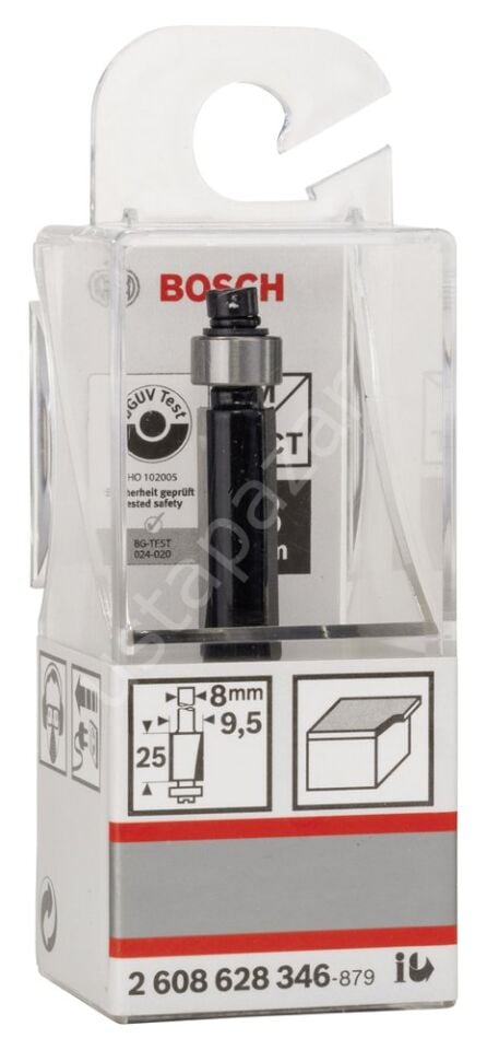 Bosch - Standard Seri Laminant İçin Çift Oluklu, Sert Metal Bilya Yataklı Freze Ucu 8*9,5*68 mm 2608628346
