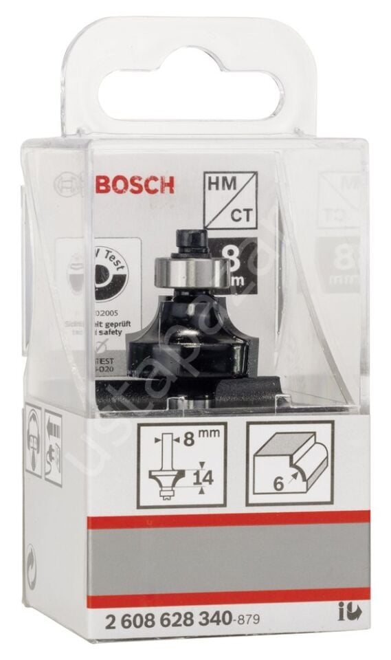 Bosch - Standard Seri Ahşap İçin Çift Oluklu, Sert Metal Bilya Yataklı Yuvarlama Frezesi 8*6*53 mm 2608628340